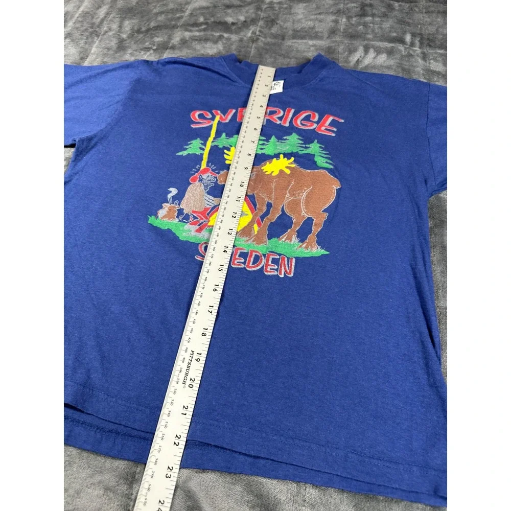 Vintage Sverige Sweden‎ Moose Graphic T Shirt Kids Size 158/164 Blue